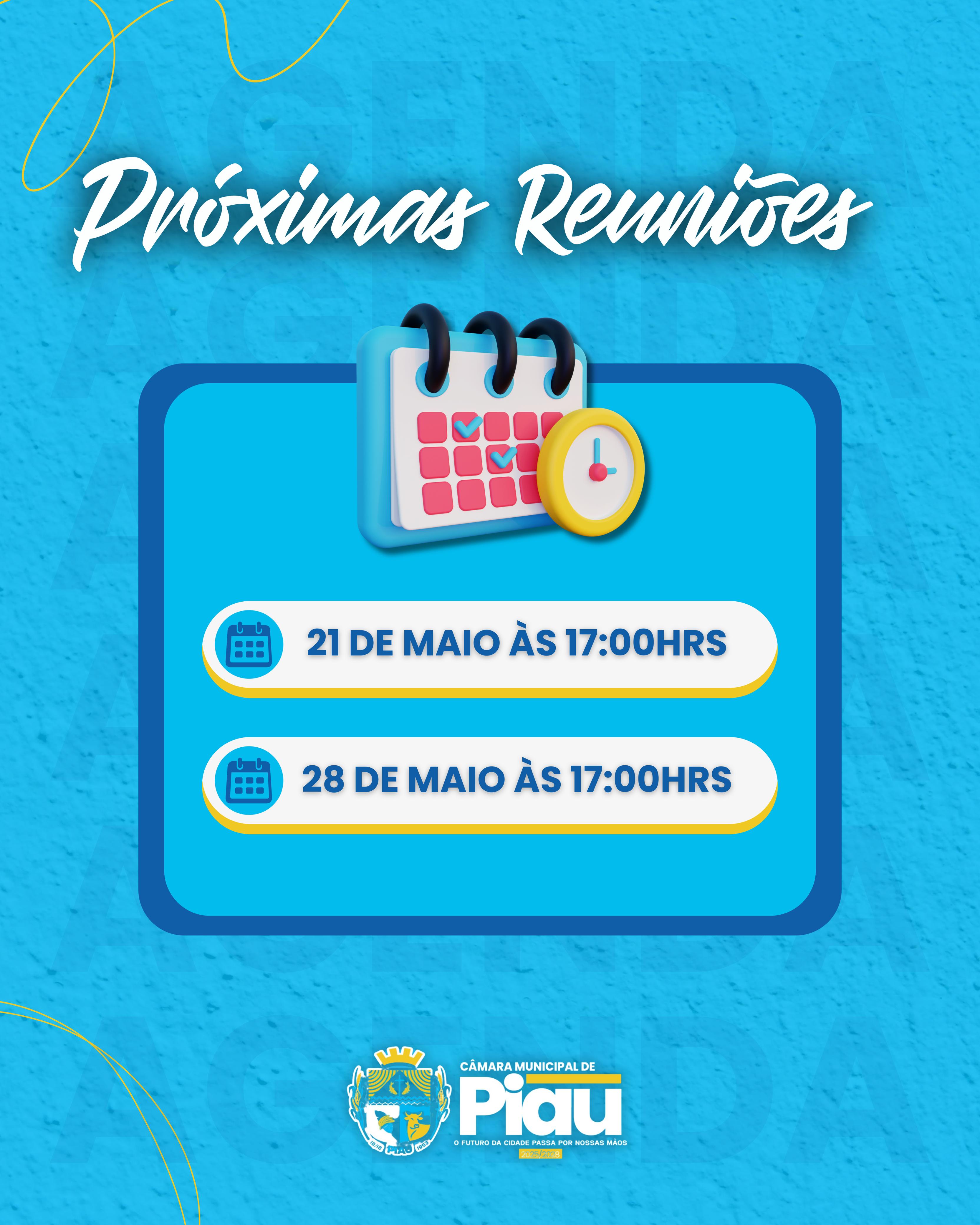 As próximas reuniões da Câmara Municipal de Piau já têm data marcada, 