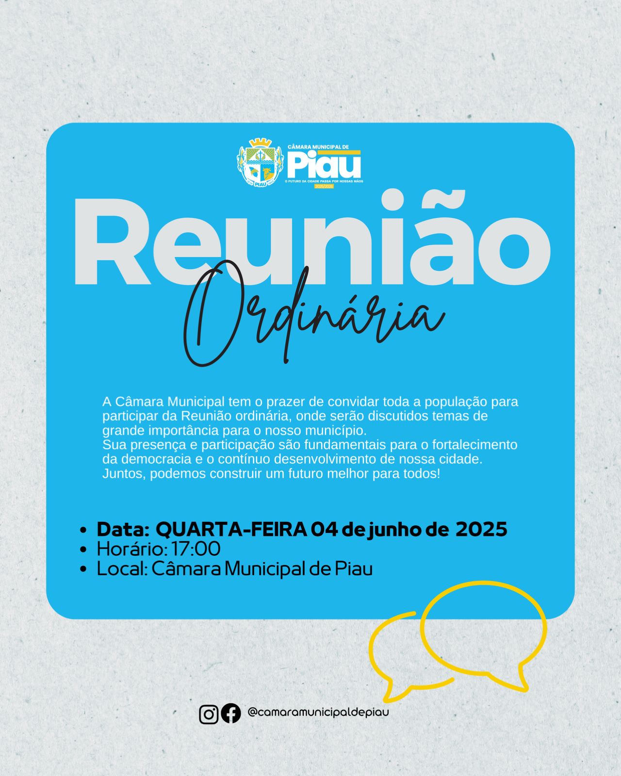 Reunião Ordinária – Câmara Municipal de Piau