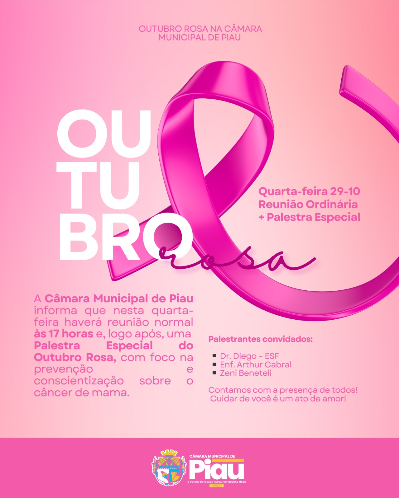 A Câmara Municipal de Piau tem a honra de convidar toda a população para participar da Reunião Ordinária desta quarta-feira,