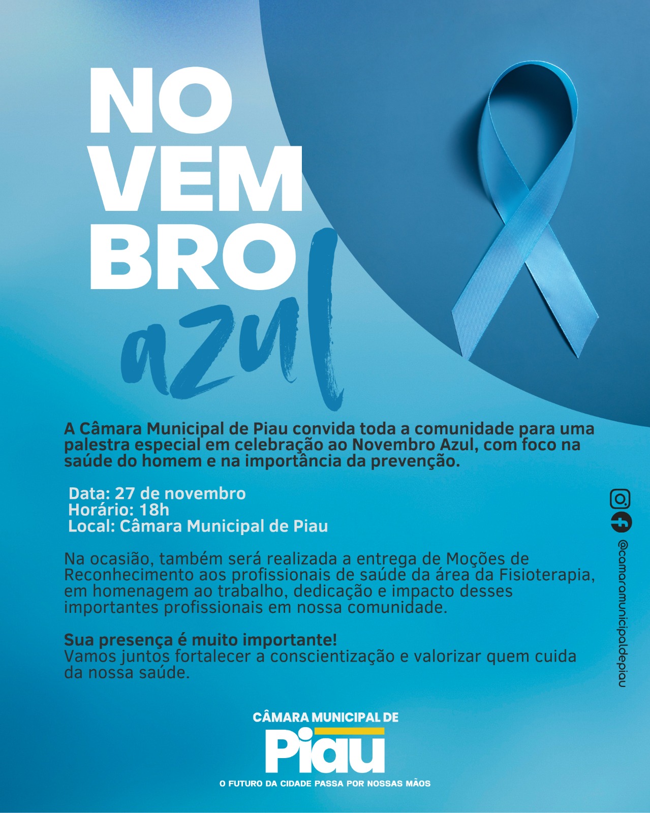 A Câmara Municipal de Piau convida toda a comunidade para uma palestra especial em celebração ao Novembro Azul