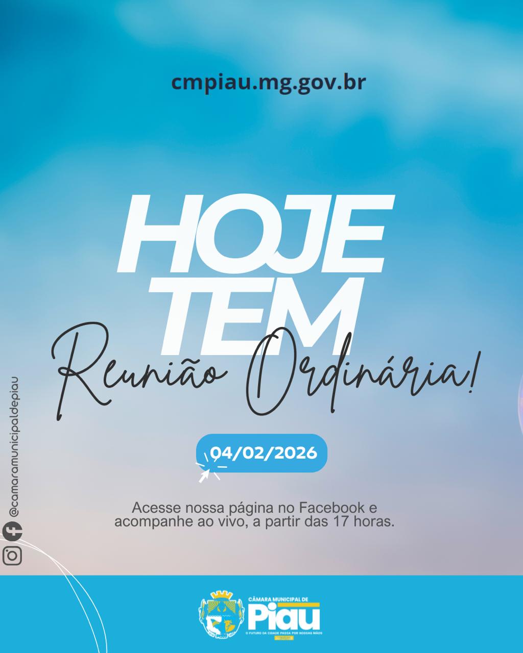 Acontece hoje mais uma Reunião Ordinária, e você é nosso convidado especial para acompanhar tudo ao vivo.