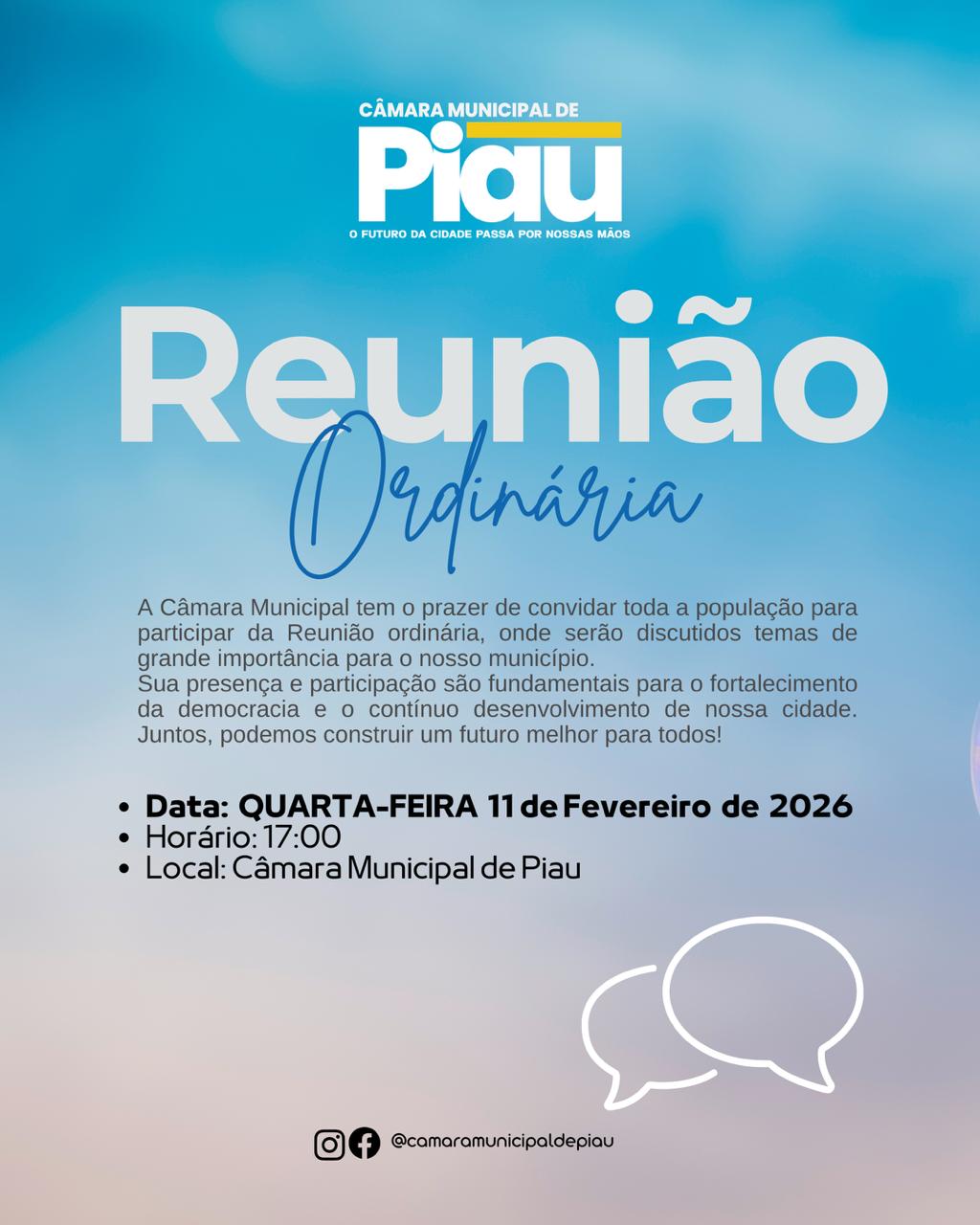 Reunião Ordinária da Câmara Municipal de Piau