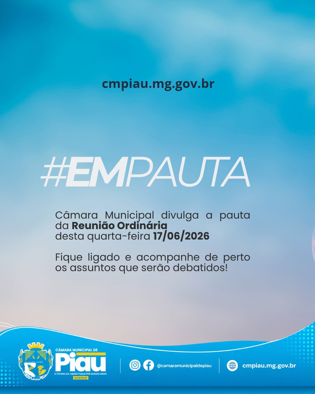 Câmara Municipal divulga a pauta da Reunião Ordinária  desta quarta-feira 17/06/2026