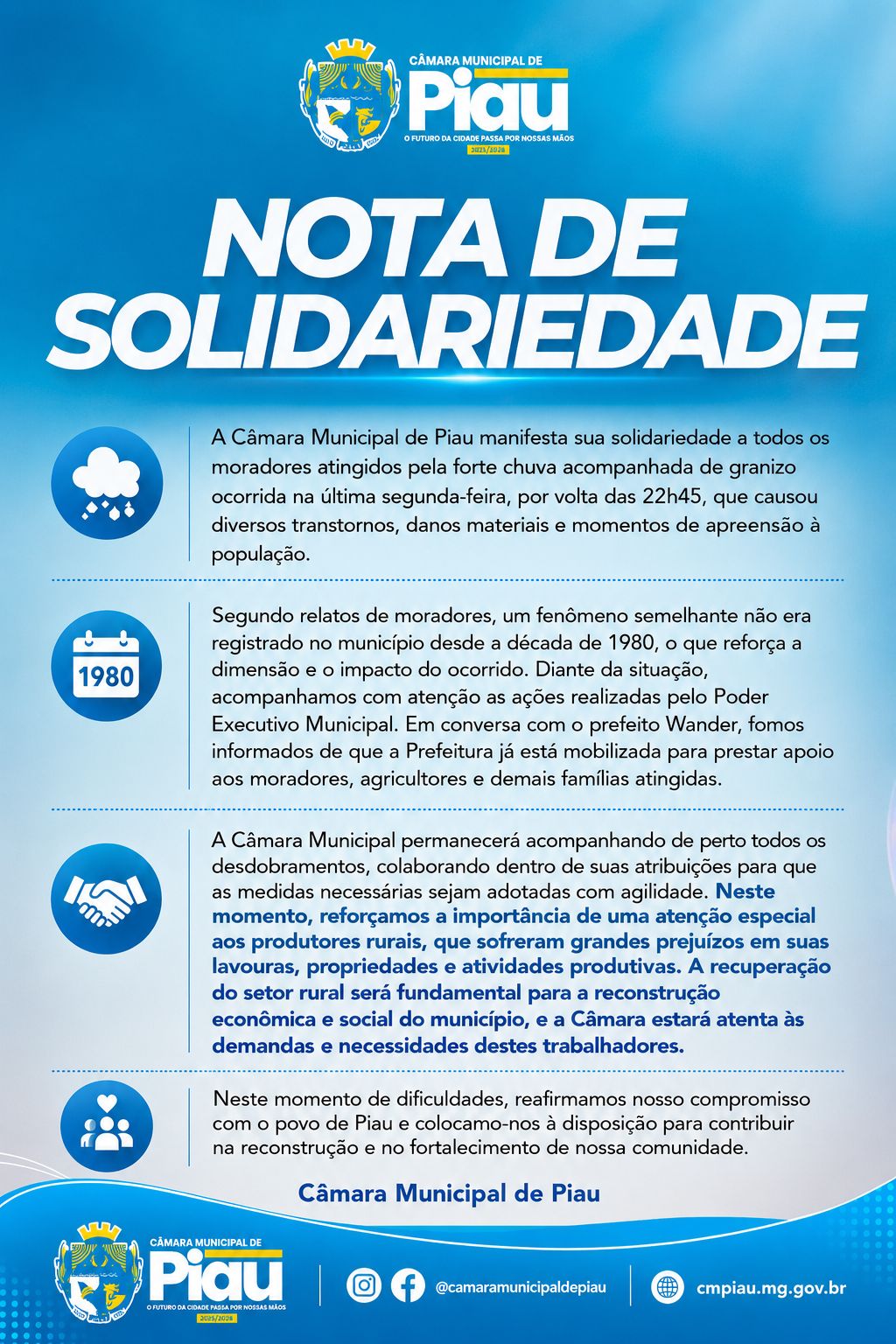 Neste momento de dificuldades, a união e a solidariedade fazem toda a diferença.
