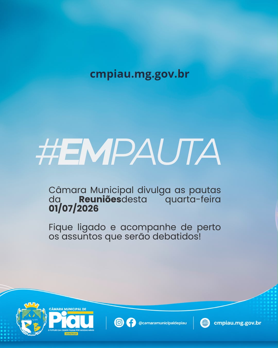 A Câmara Municipal divulga as pautas da Reuniões desta quarta-feira 01/07/2026.
