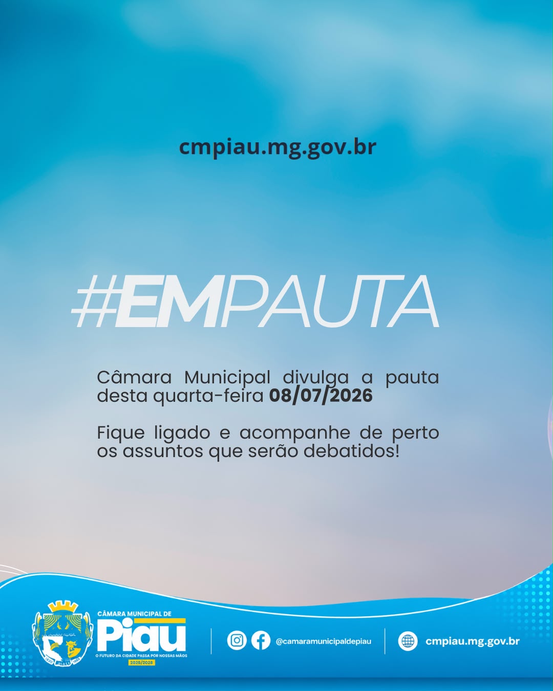 Câmara Municipal divulga a pauta desta quarta-feira 08/07/2026