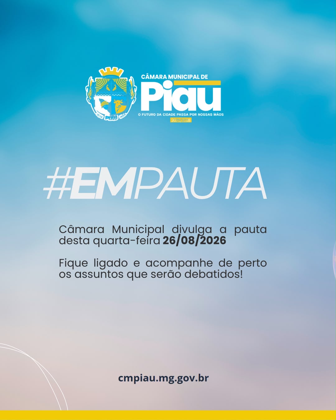 Câmara Municipal divulga a pauta desta quarta-feira 26/08/2026